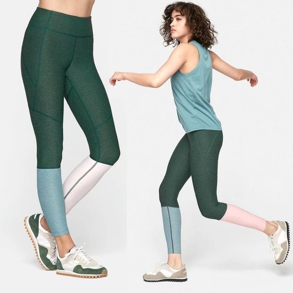 Outdoor Voices Colorblock 7/8 Dipped Warmup Legging Hunter Green Blue Pink $85 S - Picture 1 of 12